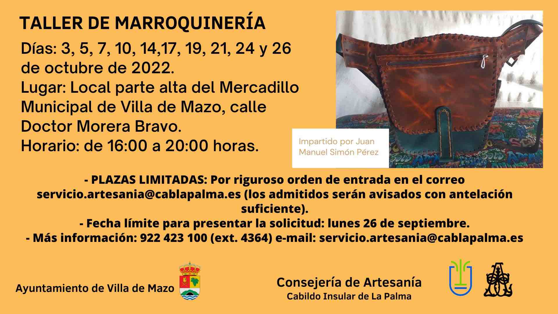 Artesanía organiza un taller de marroquinería el mes de octubre impartido por Juan Manuel Simón Pérez