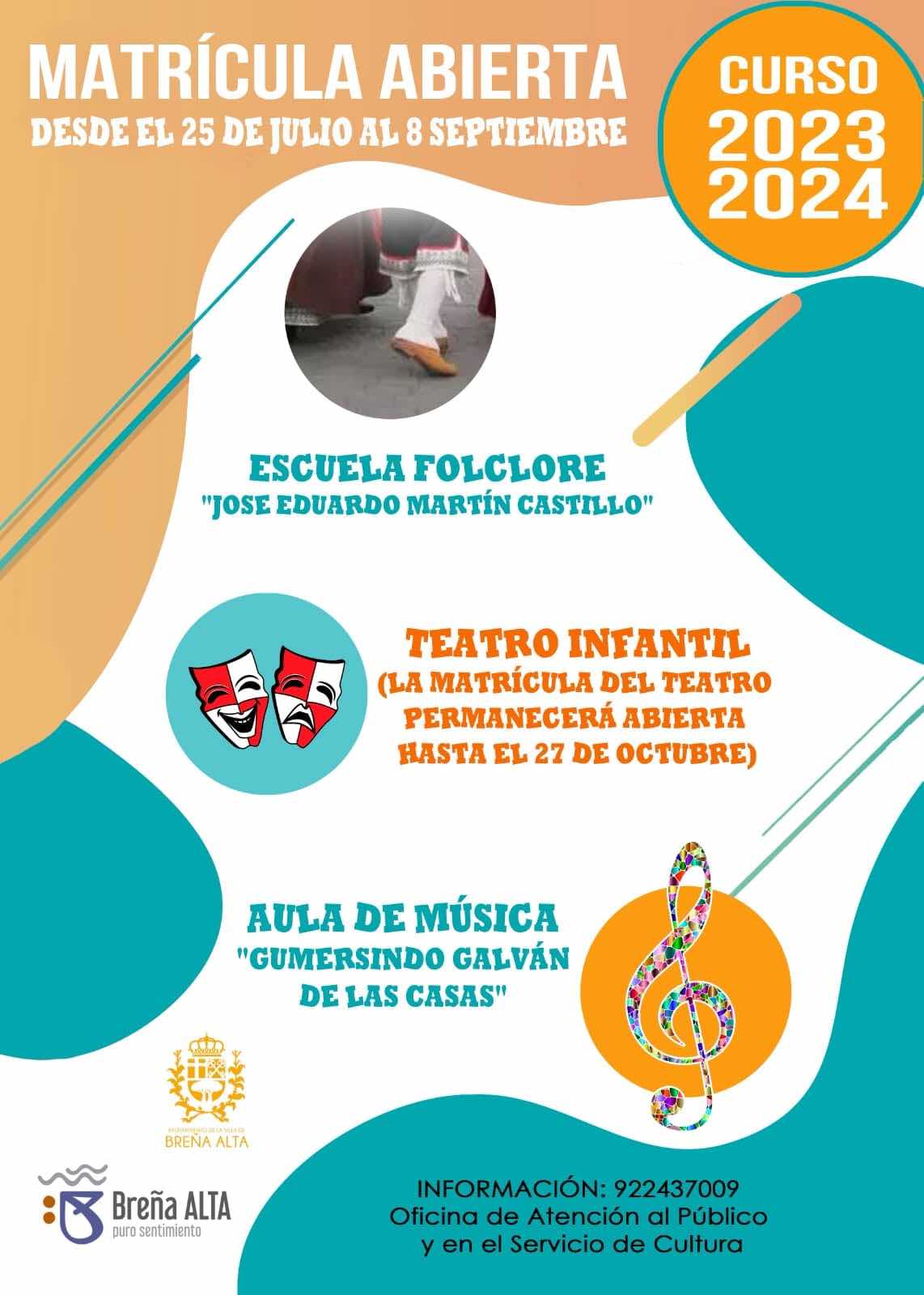 El Ayuntamiento de Breña Alta inicia el periodo de matrícula de sus escuelas municipales de folclore, teatro y música