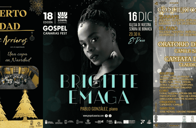 La música es protagonista del fin de semana en El Paso con tres grandes conciertos: Los Arrieros, Brigitte Emaga y Oratorio de Nöel
