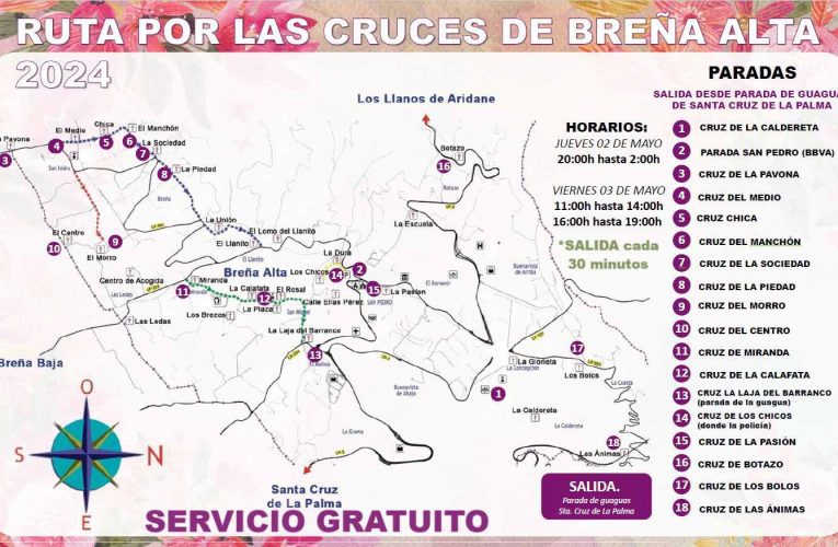 Breña Alta ofrece un año más el servicio gratuito de lanzadera de guaguas para ver las cruces