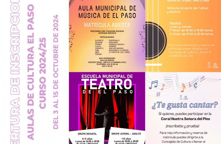 El Paso abre inscripciones para las Aulas y Escuelas Municipales de Promoción Cultural Curso 2024-2025